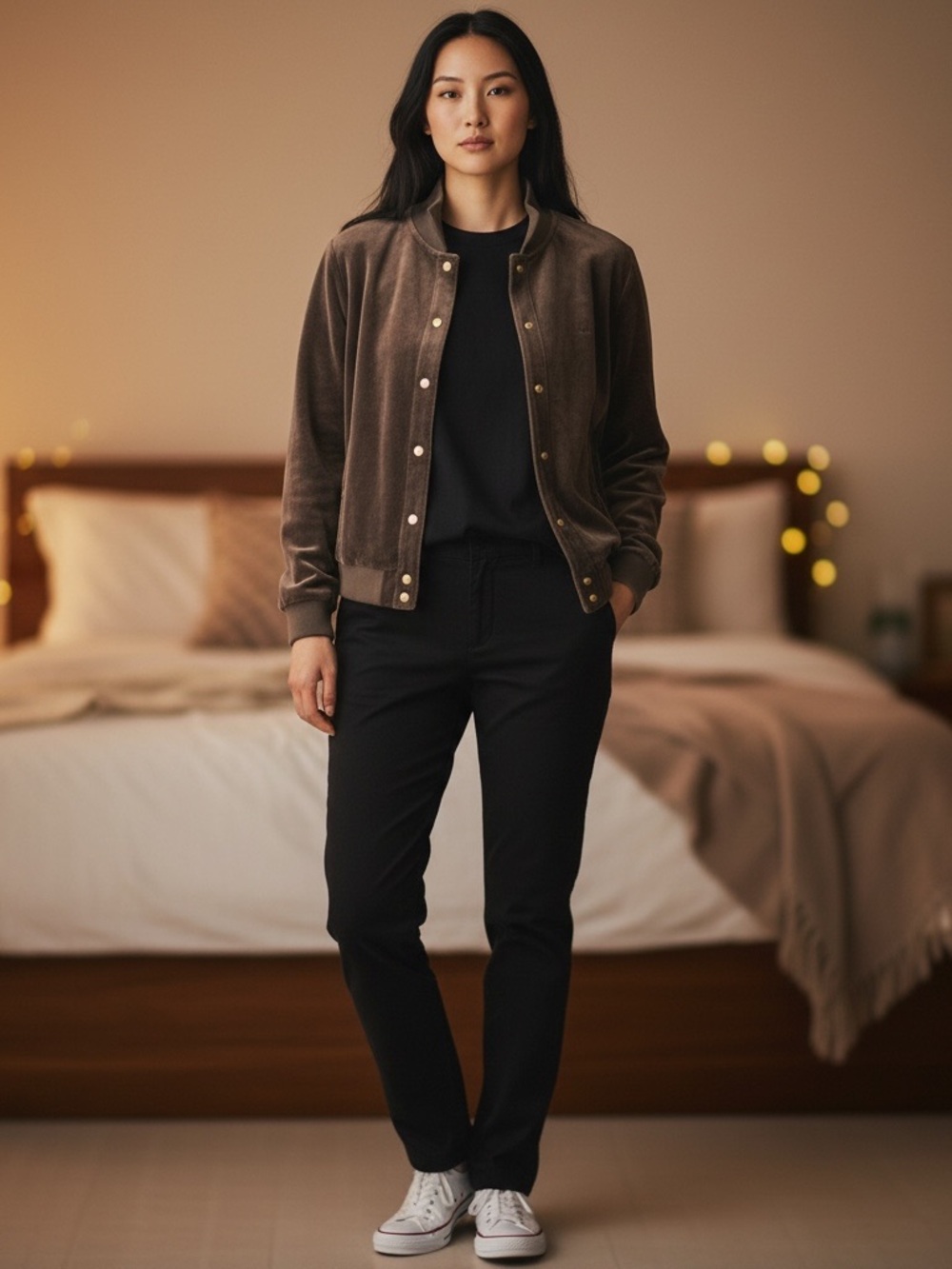 Lauren Ralph Lauren Brown Velour Bomber Cardigan
